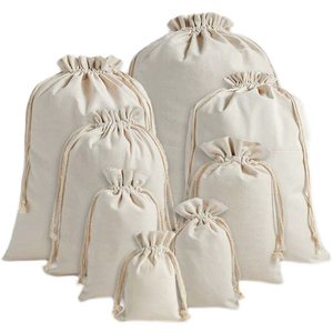 Tùy Chỉnh Sinh Thái Thân Thiện Hữu Cơ Muslin <span class=keywords><strong>Cotton</strong></span> Pouch Khuyến Mại Nhỏ Trắng Calico Vải Vải Dây Kéo Túi Với Logo In - Product Image 1