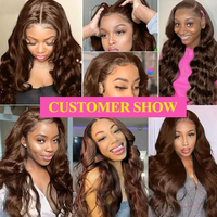 Wig Rambut Asli 250 Density 13X6 HD Lace Frontal, 100% Rambut Mentah Tanpa Proses Kutikula Tertata Rapi, Wig Warna Cokelat Eropa Pre Plucked