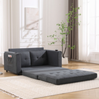 Sofá Cama Futón 3 en 1 Moderno Tapizado en Tela, Convertible y Plegable de Tres Plazas con Bolsillos Laterales y Portavasos, Gris Oscuro