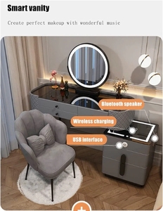 2023 meubles de Style moderne vanité maquillage commode ensemble <span class=keywords><strong>avec</strong></span> <span class=keywords><strong>miroir</strong></span> LED pieds en métal chambre <span class=keywords><strong>coiffeuse</strong></span> - Product Image 4