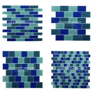 Centurymosaic Atacado Blue Strip Cristal Piscina Fornecedor De Telha De Mosaico De Vidro