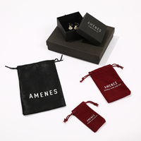 Boîte à bijoux en papier rigide 2 pièces personnalisée avec sac de pochette pour boucles d'oreilles avec cordon de serrage en velours pour l'emballage de bijoux bague bracelet collier
