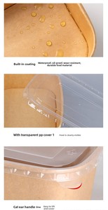 Recipientes de Papel Kraft Biodegradáveis em Lote Prontos para Uso, Tigelas de Salada Descartáveis com Tampa de PP Pet, Portáteis e Auto-Erectáveis - Product Image 6