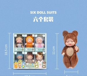 Set Regalo di 6 Mini Bambole di Plastica da 4 Pollici, Giocattoli Gonfiabili Carini con Vestiti da Animale per Bambini 2-4 Anni - Product Image 6