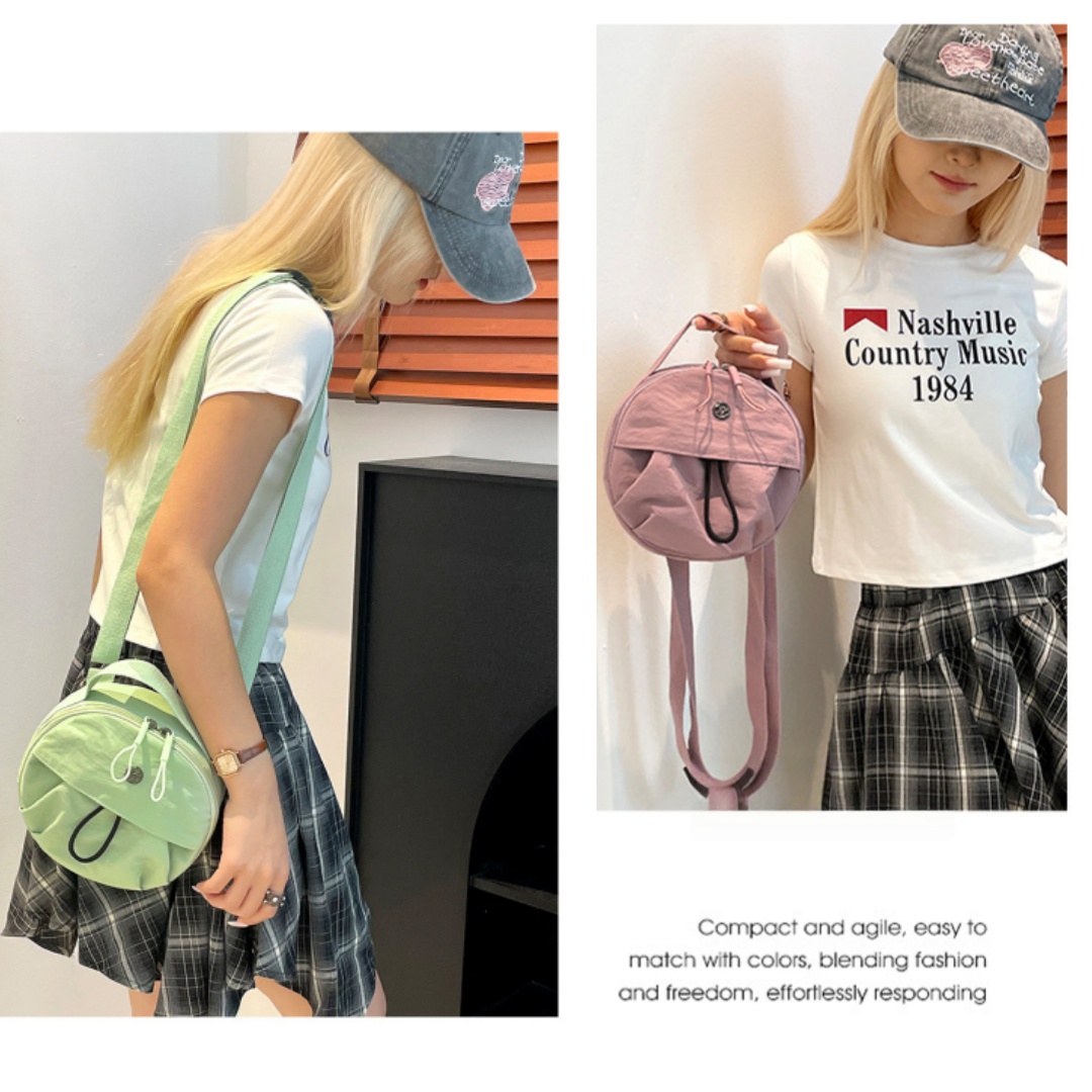 Dark green Fashionable Round Crossbody Bag with Water-Resistant Nylon and Multi-Pocket Design for Daily Travel Lightweight Hands-Free Storage Solution for Local Professionals