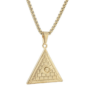 Colgante de ojo piramidal de acero inoxidable en tono dorado para hombre y mujer, collar con dije temático para uso diario, cadena de 3.0*60cm - Product Image 5