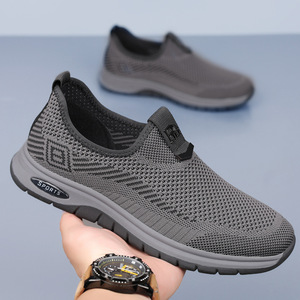 Zapatos Deportivos Transpirables de Malla para Hombre, Cierre de un Toque, Punta Redonda, Zapatos Deportivos Casuales, Color Negro Gris, para Usar en Verano - Product Image 2