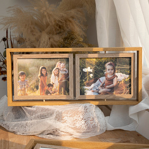 Custom New Design <strong>2</strong> in 1 Multi-purpose Transparent Glass Double Sided Wood Rotating Photo <strong>Frames</strong> - Product Image 3