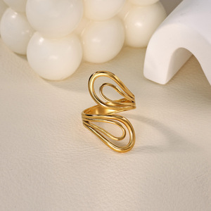 Stainless Steel 18K Gold Plated Geometric Line Design <b>Ring</b> Minimalist Metal Style Adjustable <b>Open</b> Finger <b>Ring</b> For Women - Product Image 2