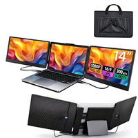 Moniteur portable triple populaire de 14 pouces, extension d'écran FHD 1080P, 3 écrans IPS rétroéclairés par LED, 60Hz, USB-C pour le trading boursier, le Forex et la finance