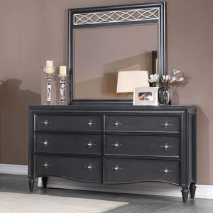Ensemble de meubles de chambre à coucher moderne noir et gris - Lit capitonné, commode, table de chevet et coffre avec accents métalliques - Product Image 5