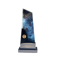 DT Spot Goods Nouveau Design Trophée en Cristal - Trophée en Verre Créatif en Forme de Vague avec Base Grise - Cadeau d'Affaires Personnalisable en Gros