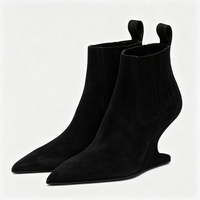 Bottines en daim pour femmes, à talons compensés hauts et originaux, avec empeigne élastique et bout pointu, couleurs personnalisables
