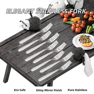 Fourchette de table moderne en acier inoxydable, écologique, plaquée argent, pour la restauration fine, les cafés, les hôtels, les cuisines et l'usage commercial - Product Image 2