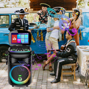 Haut-parleur chariot multifonction intelligent DP-1430 avec écran tactile, Bluetooth, Wi-Fi, vidéo et haut-parleur de karaoké de 15 pouces en bois actif pour soirées - Product Image 6