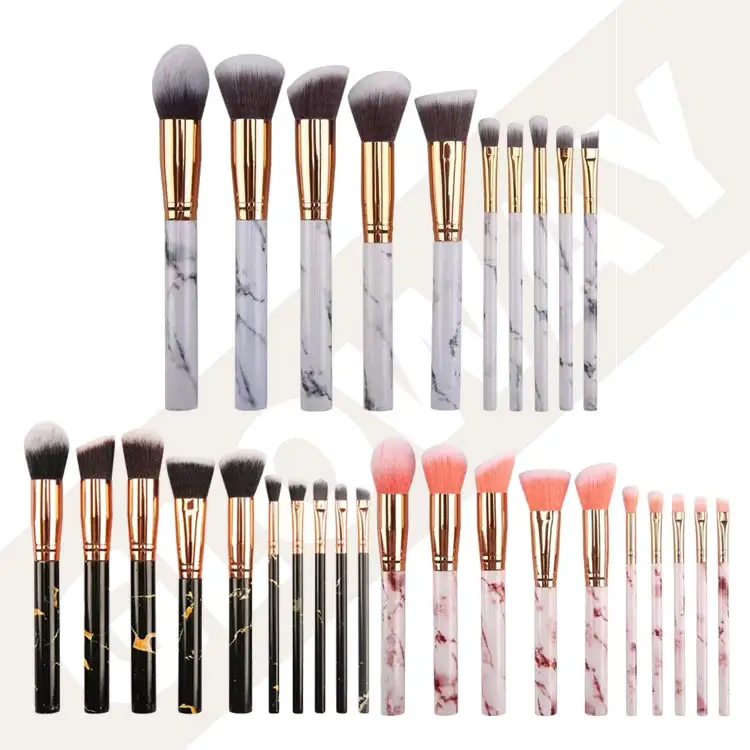 Marble Makeup Brushes Set 10Pcs Plastic Handle Custom Makeup Brush For Facial Makeup With Premium Synthetic Hair