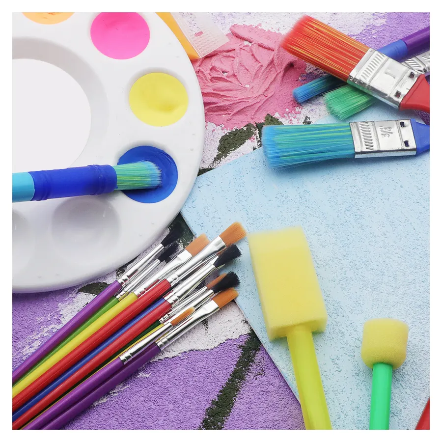 Artecho set kuas cat seni anak-anak, kuas busa pena karet untuk melukis akrilik berwarna 20 buah