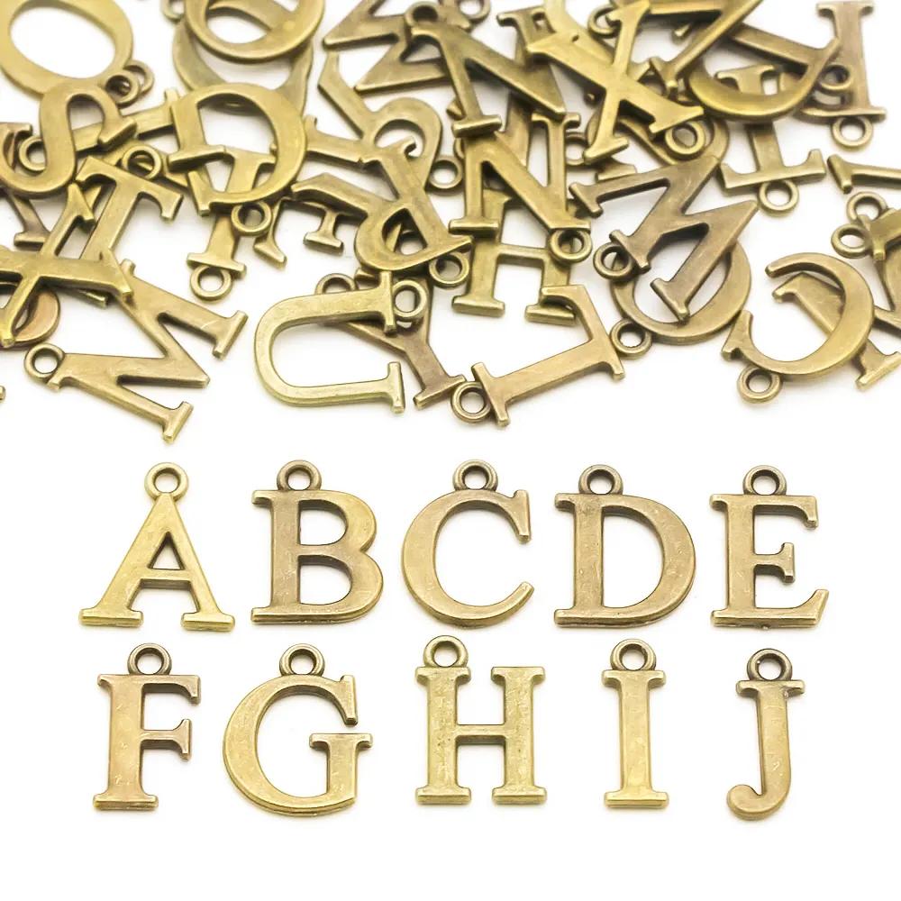 Stainless Steel Alphabet Hole DIY Pendant Gold PVD Plated 26 English Letter Sideways Initial Charm for Jewelry Making
