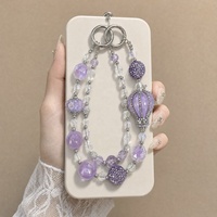 Lujoso Colgante Morado con Corona y Cuentas para Bolso, Llavero de Cristal Plateado, Colgante para Teléfono, Joyería Hecha a Mano al por Mayor