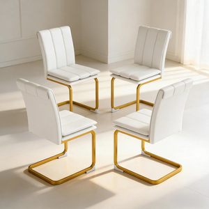 Set di <span class=keywords><strong>Sedie</strong></span> <span class=keywords><strong>da</strong></span> Pranzo Moderne <span class=keywords><strong>in</strong></span> Pelle PU Bianca con Schienale Alto Imbottito e Gambe <span class=keywords><strong>in</strong></span> <span class=keywords><strong>Metallo</strong></span> per Sala <span class=keywords><strong>da</strong></span> Pranzo, <span class=keywords><strong>Cucina</strong></span> e Ristorante - Product Image 3