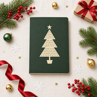 Carnet personnalisé A5 en papier cartonné vert crème avec motif forêt, reliure cousue, 80 feuilles, cadeau d'entreprise