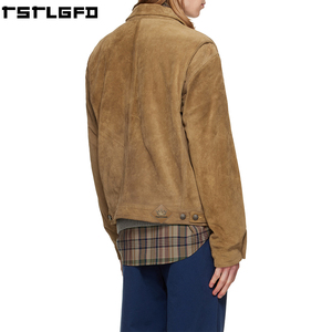 Custom <b>Suede</b> Trucker <b>Jacket</b> <b>Men</b> Tan Honey Brown Asymmetric Pocket Windbreaker Streetwear Outerwear Manufacturers Bulk - Product Image 4