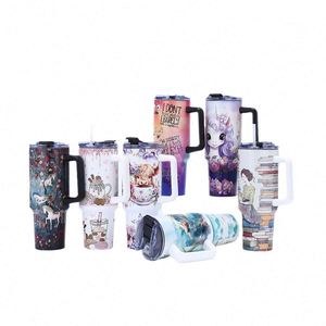 Gobelet isotherme anti-fuite de 40 oz avec poignée et couvercle à paille, motif personnalisé, tasse de voyage à café, cadeau pour maman - Product Image 3