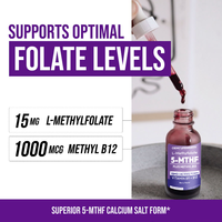 LIFEWORTH Soutient l'humeur L Methyl Folate Vitamines B12 5-MTHF Gouttes liquides Saveur de baies