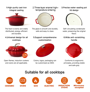 Cocotte en <span class=keywords><strong>fonte</strong></span> <span class=keywords><strong>émaillée</strong></span> pour la cuisson de pizzas et pains, facile à nettoyer, résistante à la chaleur, compatible gaz et induction - Product Image 4