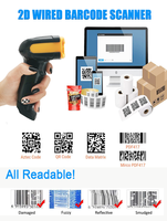 Lector de código de barras láser CMOS de mano portátil 2025 con interfaz USB 2D con cable Stock CCD escáner función de luz