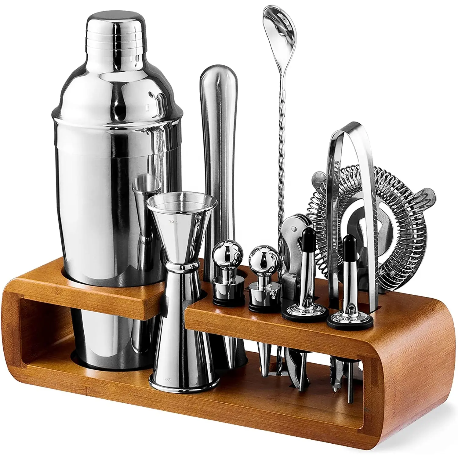 Premium Custom 13 Stuks Rvs Complete Cocktail Shaker Bar Set Zilveren Reizen Bar Gereedschap Set Met Stand En Boek