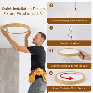 Plafonniers LED ultra-minces ronds à grain de <span class=keywords><strong>bois</strong></span> tricolore <span class=keywords><strong>avec</strong></span> code d'appel pour la maison - Product Image 5