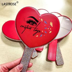 OEM Heart-Shaped Handheld Magnifying <b>Makeup</b> Mirror with Lighting Bling Diamond Rhinestone Wholesale Private Label - Product Image 6