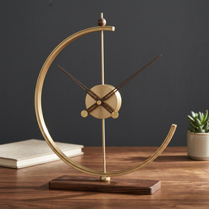 Modern Metal Abstract <b>Table</b> <b>Clock</b> with Wooden Base Decorative Desk <b>Clock</b> Home Décor Accent for Living Room Office and Bedroom Ar - Product Image 3