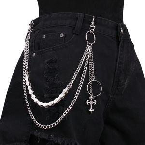 yueliCross Double Layer Trouser <b>Chain</b> Tibetan Silver Punk Waist <b>Chain</b> For <b>Men</b> Hip Hop Fashion Daily Wear - Product Image 5