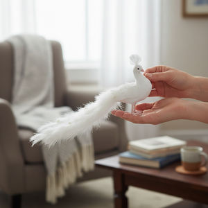 Figura Decorativa de Pavo Real Blanco Brillante para Navidad - Product Image 3