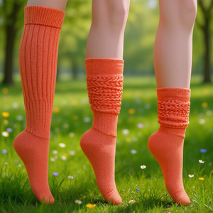 Chaussettes hautes en tricot épais pour femmes Db, respirantes, en coton, couleur orange clair, taille unique, pour le printemps, usage quotidien - Product Image 2
