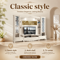 Meuble TV extensible moderne et minimaliste en bois blanc avec éclairage LED à couleur réglable, étagères, support au sol, pour salon, 65 pouces