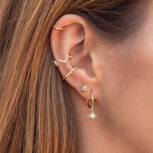 Boucles d'oreilles clous ROXI minimalistes en forme d'étoile octogonale en diamant, argent sterling S925 pour femmes - Product Image 3