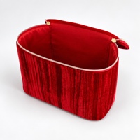 Trousse de Maquillage de Voyage en Velours Rouge Écrasé, Poignée Robuste, Double Fermeture Éclair Lisse pour Rangement de Produits de Beauté et Articles de Toilette