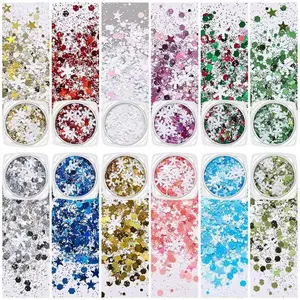 Trend Christmas Hologram Five-Pointed Star Snowflake Shape Sequin Crafts are used in DIY to make nail art jewelry