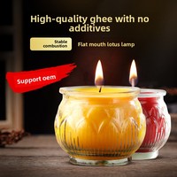 Lilin Mentega Bentuk Teratai Miaoh 24 Jam, 48 Buah, Warna Merah Kuning Multiwarna dengan Pinggiran Datar, Dikemas dalam Gelas, Semi-Handmade