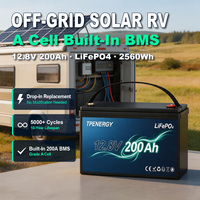 Batterie au lithium fer phosphate TPENERGY 12,8 V 200 Ah à décharge profonde, cellules de qualité A, 5000 cycles, pour systèmes solaires hors réseau et VR