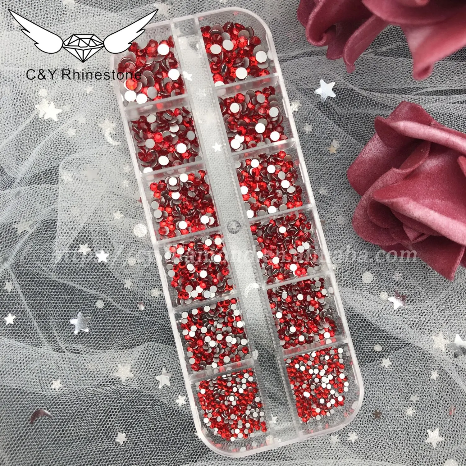 CY 12 Grid Box Stones Gems Cristal Bulk Flat Back Wholesale Crystal Glass Rhinestones