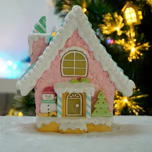 Custom Handmade LED Resin Crafts Snowman Shaped Gingerbread House Christmas Figurine Christmas Resin