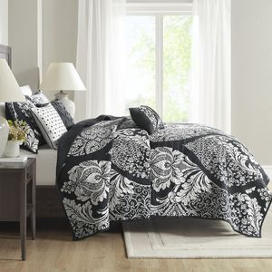 DB 6-Piece Printed Cotton Quilt Set Throw <b>Pillows</b> <b>Black</b> Full/Queen Geometric Floral Soft Bedding for Winter for Wedding Hotel - Product Image 2