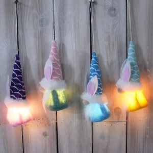 Cadeaux de pâques artisanal arbre mur de vacances lapins oreilles poupée décor LED lumière peluche Gonk Mini ornements suspendus Gnomes