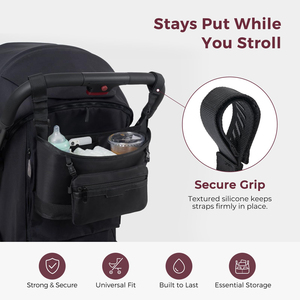Organizador <span class=keywords><strong>para</strong></span> Cochecito con 2 Portavasos Aislados, Correas de Silicona Antideslizantes y Mini Bolsa Desmontable - Product Image 4