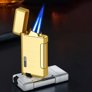 Encendedor a prueba de viento de doble llama de metal, encendedor inflable de chorro de butano - Product Image 2
