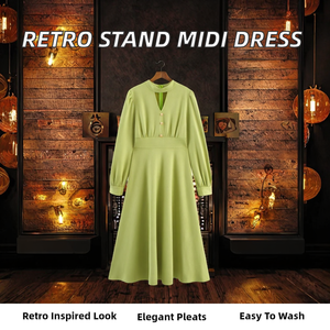 TAOP&ZA Vestido Midi Casual de Mujer con Estampado Natural, Cuello Alto Retro y Manga Larga, Estilo Europeo Americano, Otoño 2025 - Product Image 2